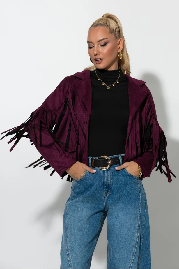 Σουέντ jacket με κρόσια βουργουνδί