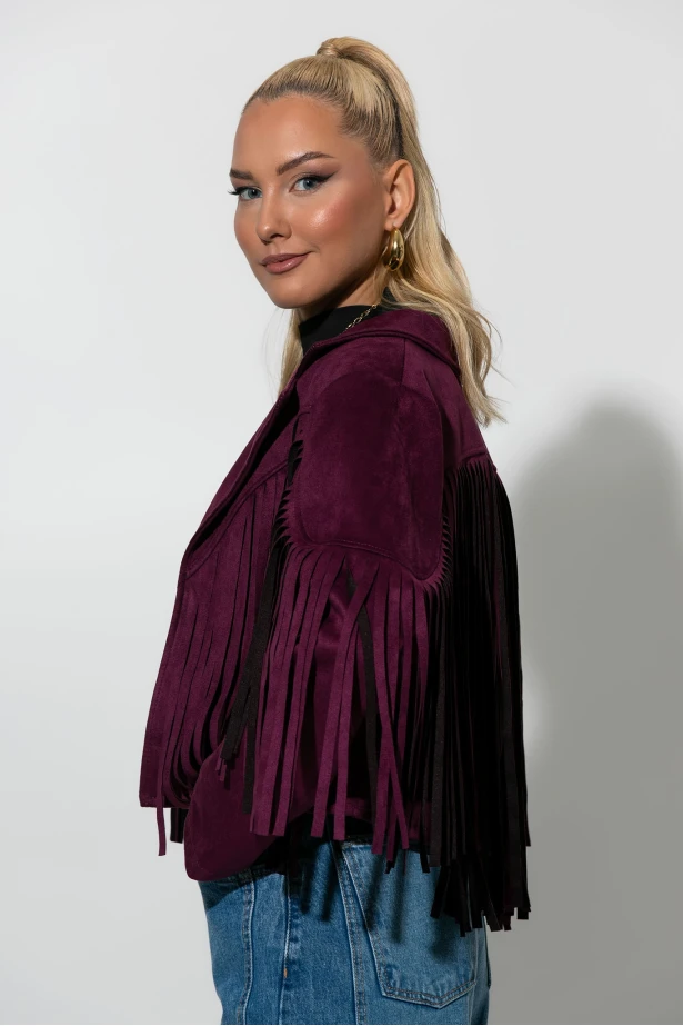 Σουέντ jacket με κρόσια βουργουνδί