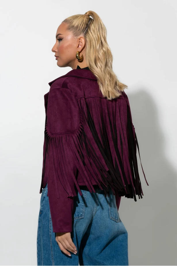 Σουέντ jacket με κρόσια βουργουνδί