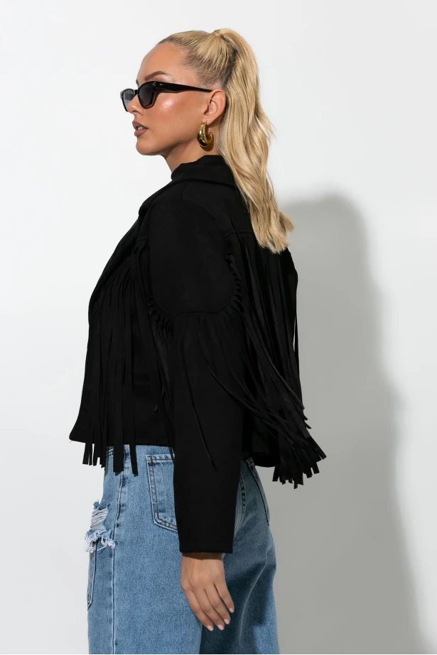 Σουέντ jacket με κρόσια μαύρο
