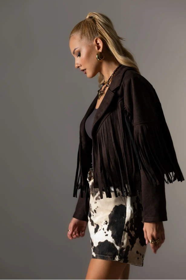 Σουέντ jacket με κρόσια καφέ Σουέντ jacket με κρόσια καφέ