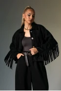 Σουέντ jacket με κρόσια και χρυσά κουμπιά μαύρο Σουέντ jacket με κρόσια και χρυσά κουμπιά μαύρο