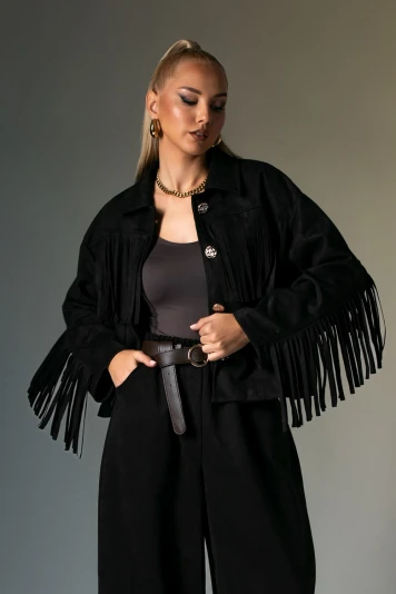 Σουέντ jacket με κρόσια και χρυσά κουμπιά καφέ