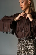 Σουέντ jacket με κρόσια και χρυσά κουμπιά καφέ Σουέντ jacket με κρόσια και χρυσά κουμπιά καφέ