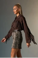 Σουέντ jacket με κρόσια και χρυσά κουμπιά καφέ Σουέντ jacket με κρόσια και χρυσά κουμπιά καφέ