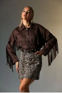 Σουέντ jacket με κρόσια και χρυσά κουμπιά καφέ Σουέντ jacket με κρόσια και χρυσά κουμπιά καφέ
