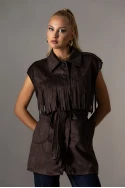 Jacket σουέντ αμάνικο με κρόσια καφέ Jacket σουέντ αμάνικο με κρόσια καφέ