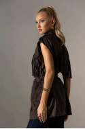 Jacket σουέντ αμάνικο με κρόσια καφέ Jacket σουέντ αμάνικο με κρόσια καφέ