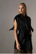 Jacket σουέντ αμάνικο με κρόσια μαύρο Jacket σουέντ αμάνικο με κρόσια μαύρο