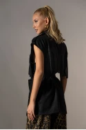 Jacket σουέντ αμάνικο με κρόσια μαύρο Jacket σουέντ αμάνικο με κρόσια μαύρο