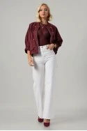 Jacket bomber σουέντ με χρυσές λεπτομέρειες και τρουακάρ μανίκια μπορντό