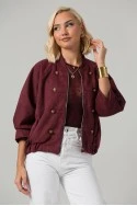 Jacket bomber σουέντ με χρυσές λεπτομέρειες και τρουακάρ μανίκια μπορντό