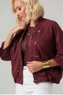 Jacket bomber σουέντ με χρυσές λεπτομέρειες και τρουακάρ μανίκια μπορντό