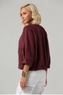 Jacket bomber σουέντ με χρυσές λεπτομέρειες και τρουακάρ μανίκια μπορντό