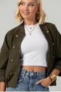 Jacket bomber σουέντ με χρυσές λεπτομέρειες και τρουακάρ μανίκια λαδί