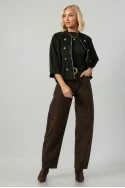 Jacket bomber σουέντ με χρυσές λεπτομέρειες και τρουακάρ μανίκια μαύρο