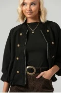 Jacket bomber σουέντ με χρυσές λεπτομέρειες και τρουακάρ μανίκια μαύρο