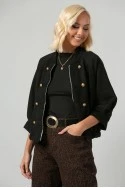 Jacket bomber σουέντ με χρυσές λεπτομέρειες και τρουακάρ μανίκια μαύρο