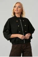 Jacket bomber σουέντ με χρυσές λεπτομέρειες και τρουακάρ μανίκια μαύρο