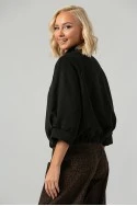 Jacket bomber σουέντ με χρυσές λεπτομέρειες και τρουακάρ μανίκια μαύρο