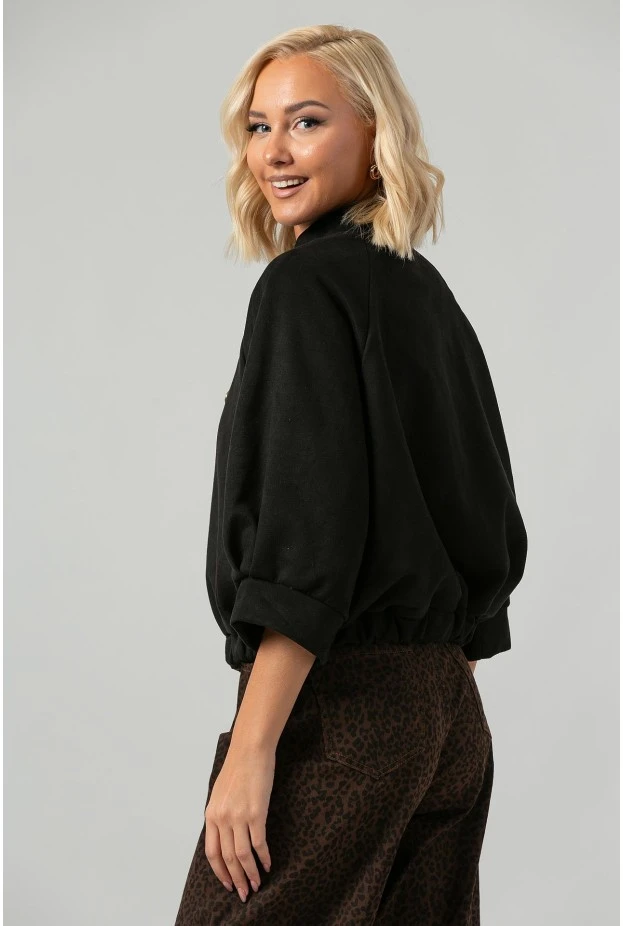 Jacket bomber σουέντ με χρυσές λεπτομέρειες και τρουακάρ μανίκια μαύρο