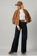 Jacket bomber σουέντ με χρυσές λεπτομέρειες και τρουακάρ μανίκια ταμπά