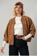 Jacket bomber σουέντ με χρυσές λεπτομέρειες και τρουακάρ μανίκια ταμπά