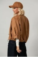 Jacket bomber σουέντ με χρυσές λεπτομέρειες και τρουακάρ μανίκια ταμπά