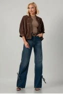 Jacket bomber σουέντ με χρυσές λεπτομέρειες και τρουακάρ μανίκια καφέ