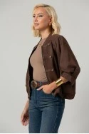 Jacket bomber σουέντ με χρυσές λεπτομέρειες και τρουακάρ μανίκια καφέ