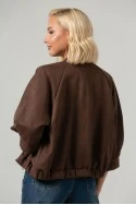 Jacket bomber σουέντ με χρυσές λεπτομέρειες και τρουακάρ μανίκια καφέ