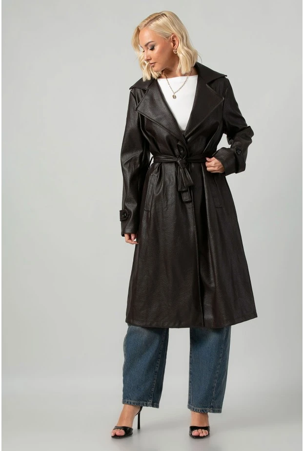 Leather καπαρντίνα καφέ