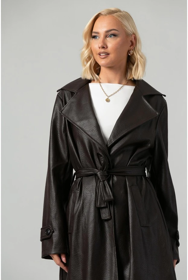 Leather καπαρντίνα καφέ