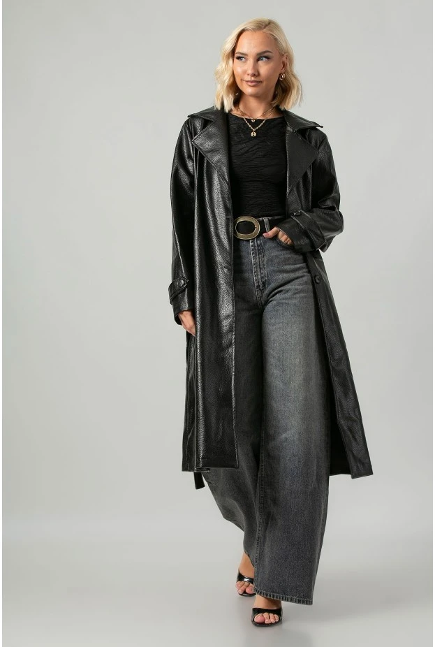 Leather καπαρντίνα μαύρο