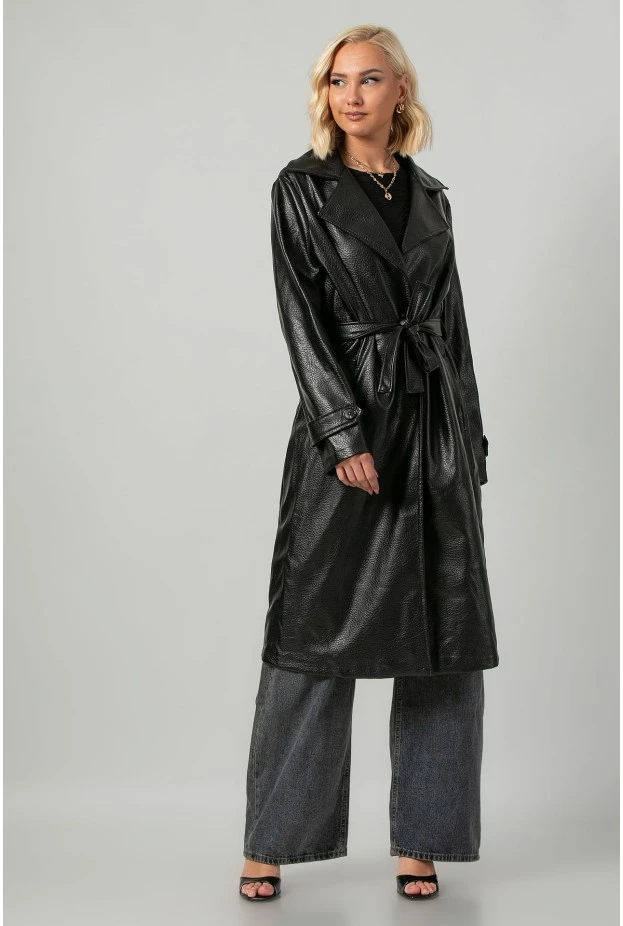 Leather καπαρντίνα μαύρο