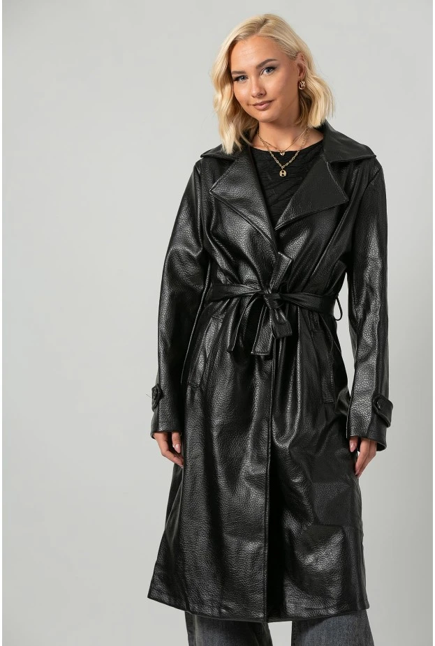 Leather καπαρντίνα μαύρο