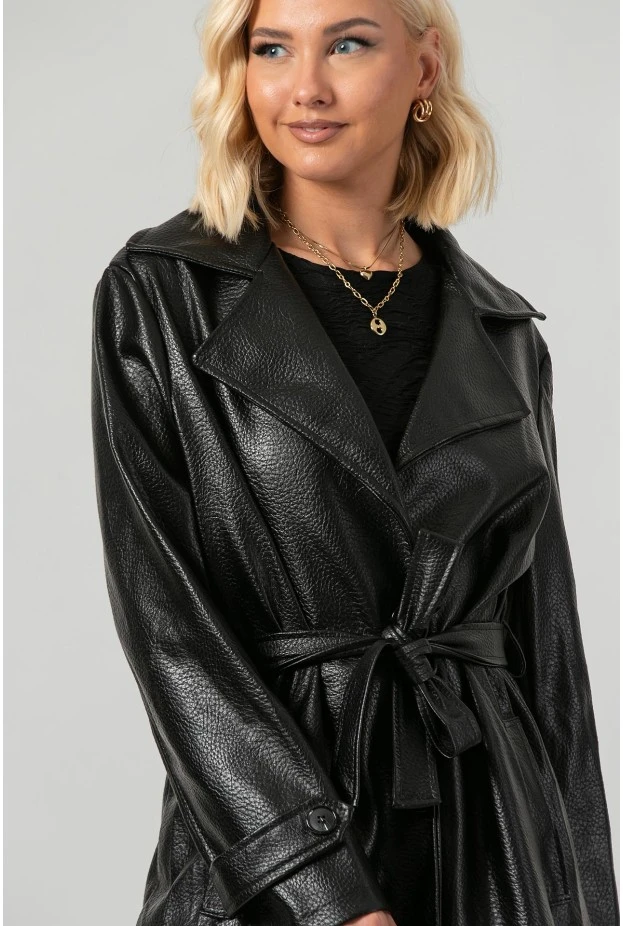 Leather καπαρντίνα μαύρο