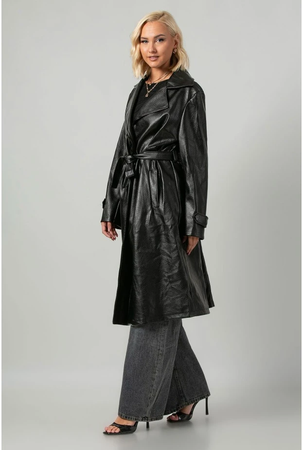 Leather καπαρντίνα μαύρο