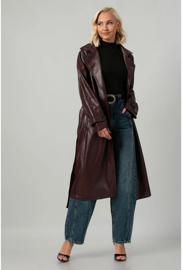 Leather καπαρντίνα βουργουνδί