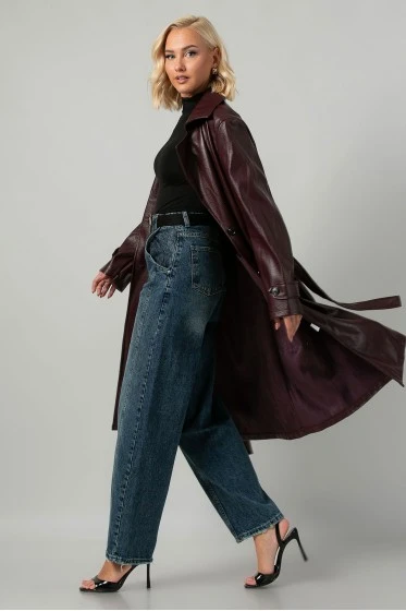 Leather καπαρντίνα βουργουνδί