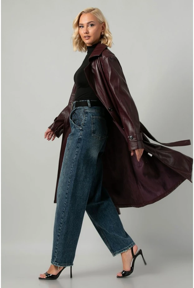Leather καπαρντίνα βουργουνδί