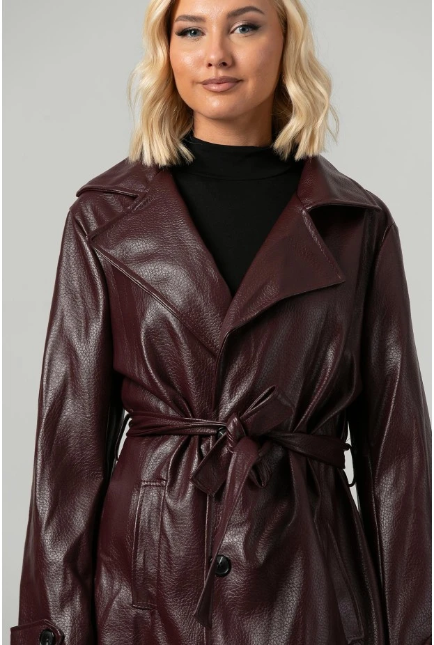 Leather καπαρντίνα βουργουνδί