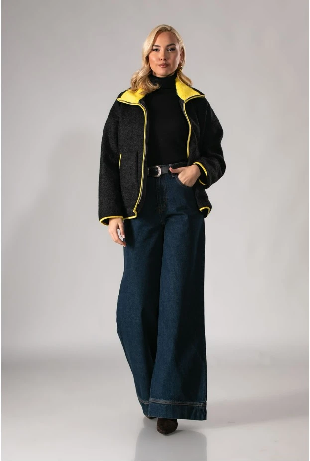 Jacket μπουκλέ με κίτρινες λεπτομέρειες μαύρο