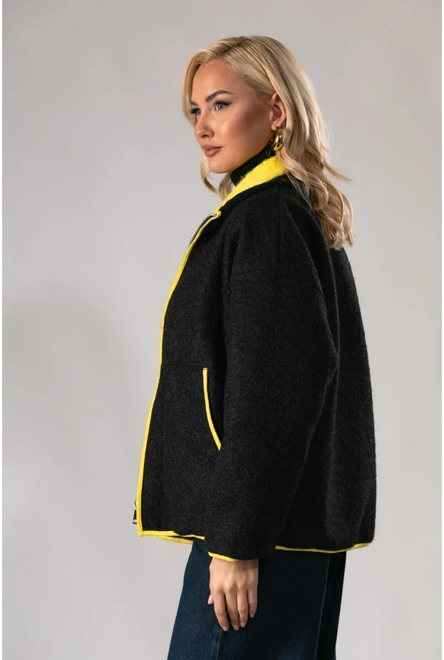 Jacket μπουκλέ με κίτρινες λεπτομέρειες μαύρο