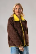 Jacket μπουκλέ με κίτρινες λεπτομέρειες καφέ