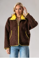 Jacket μπουκλέ με κίτρινες λεπτομέρειες καφέ