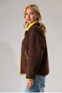 Jacket μπουκλέ με κίτρινες λεπτομέρειες καφέ