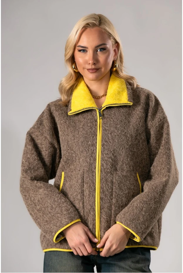 Jacket μπουκλέ με κίτρινες λεπτομέρειες πούρο