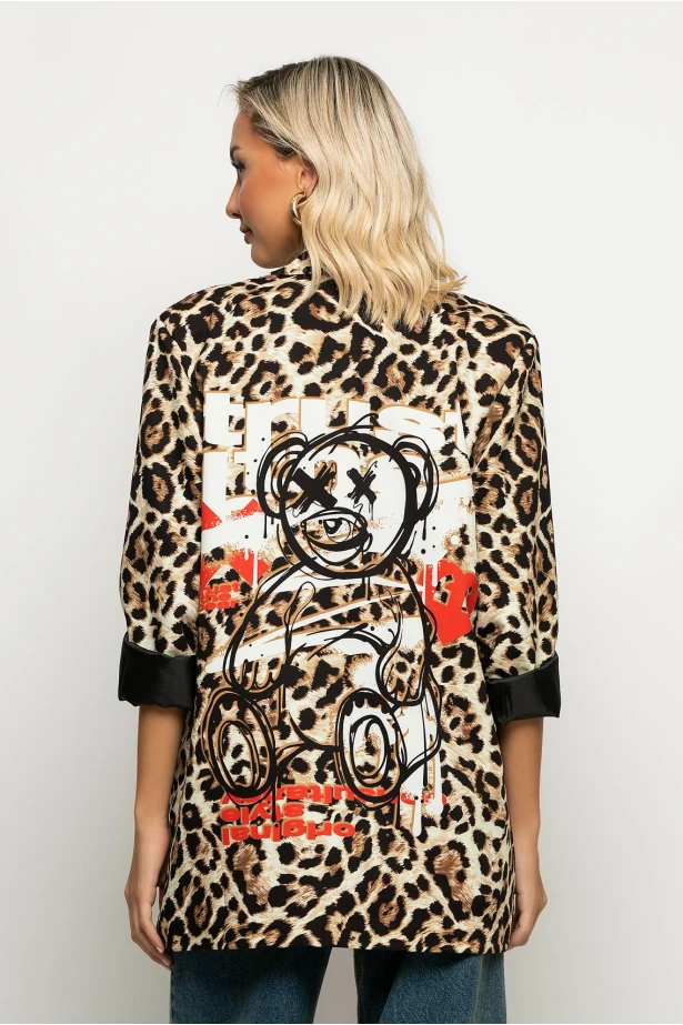 Blazer leopard print με στάμπα bear μπεζ