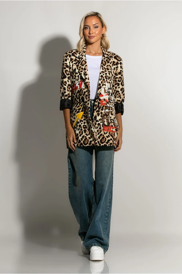 Blazer leopard print με στάμπα bear μπεζ